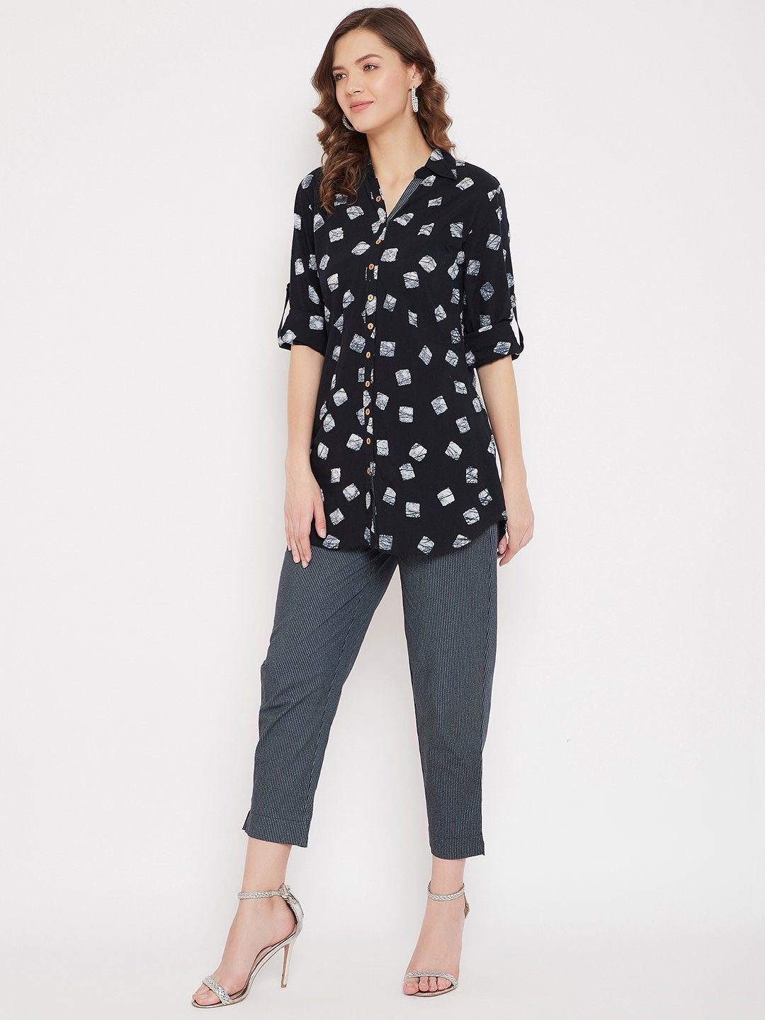 Women's Cotton Printed Tunic & Stripe Trouser Set  - BitterLime