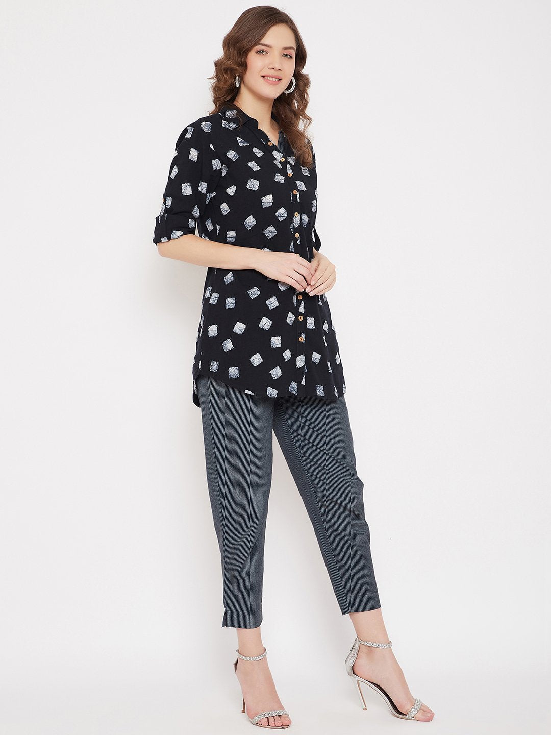 Women's Cotton Printed Tunic & Stripe Trouser Set  - BitterLime