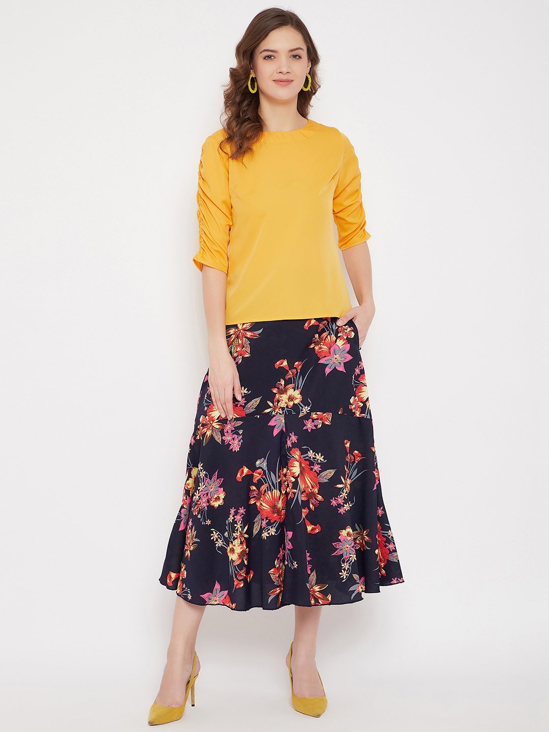 Women's Top & Printed Skirt Set  - BitterLime