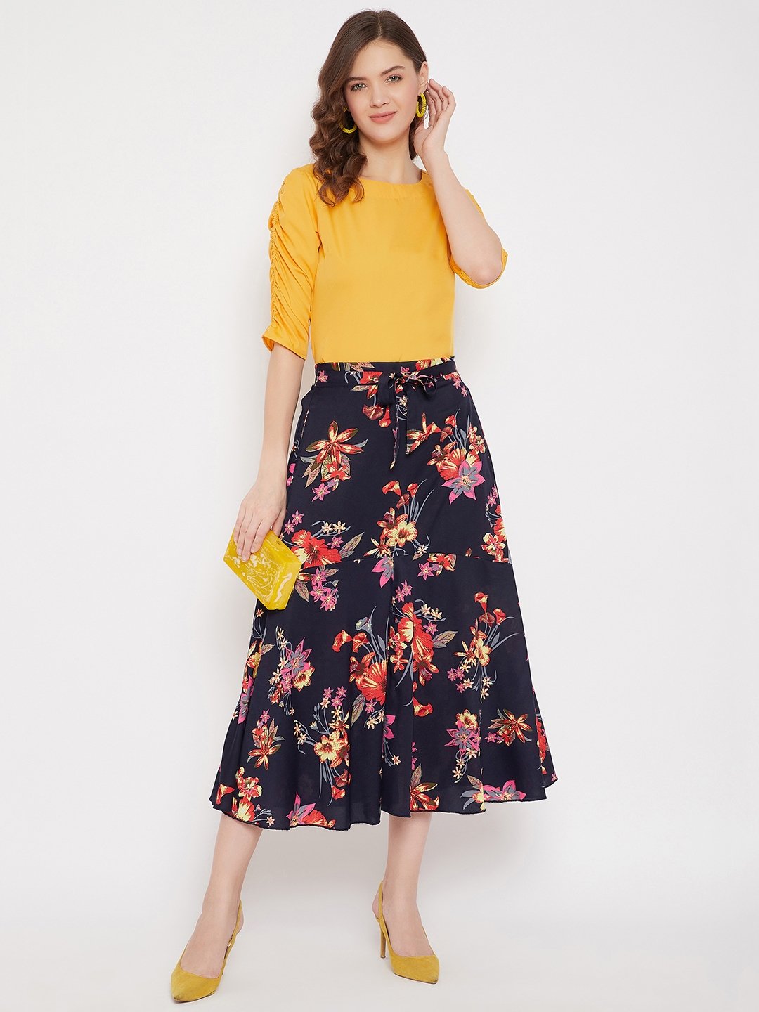 Women's Top & Printed Skirt Set  - BitterLime