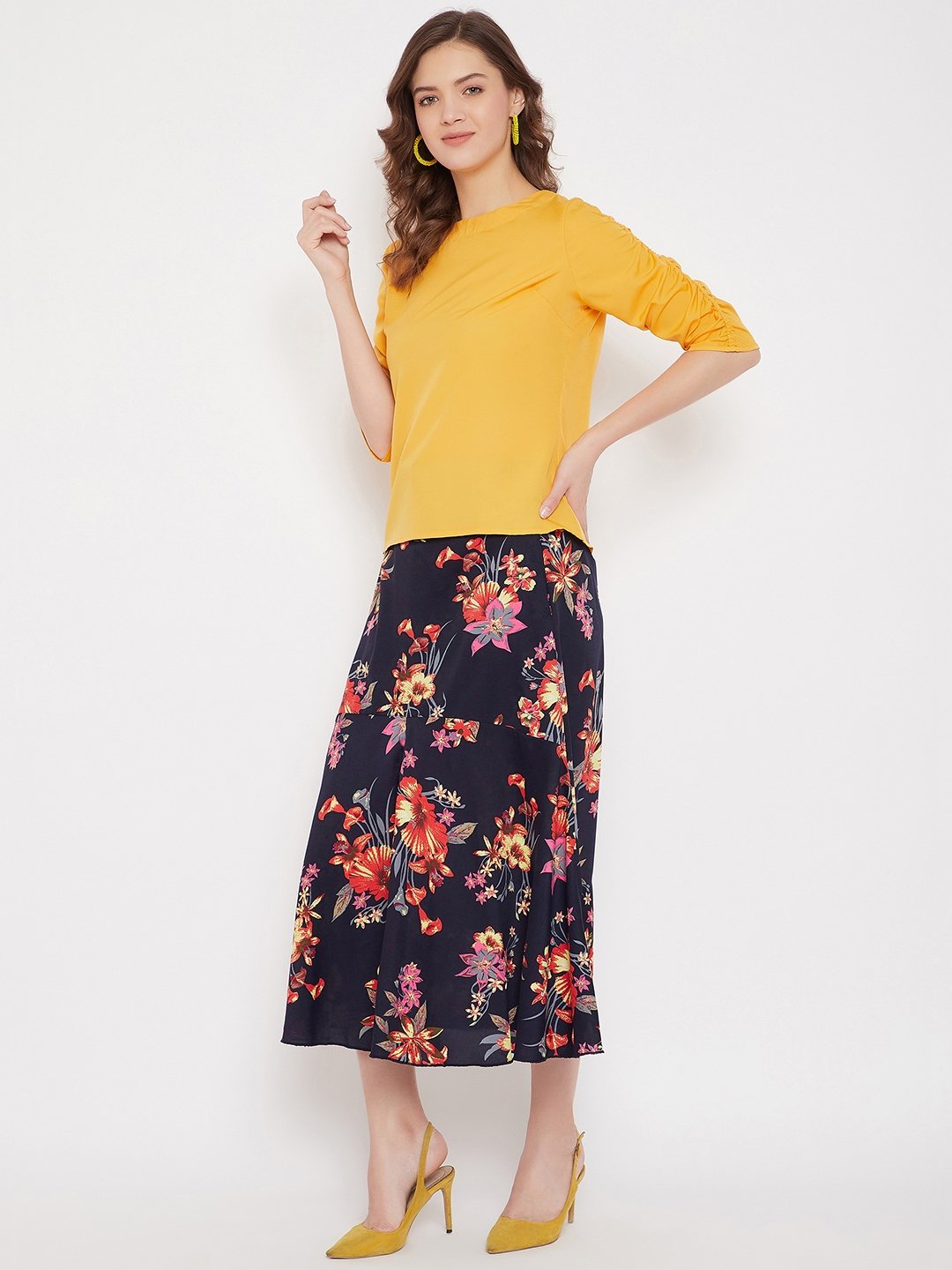 Women's Top & Printed Skirt Set  - BitterLime