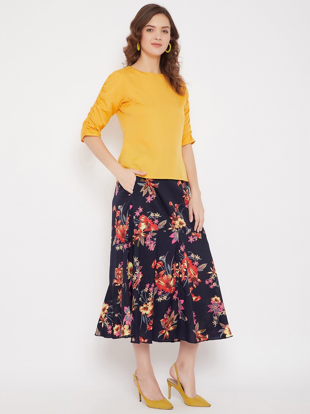 Women's Top & Printed Skirt Set  - BitterLime