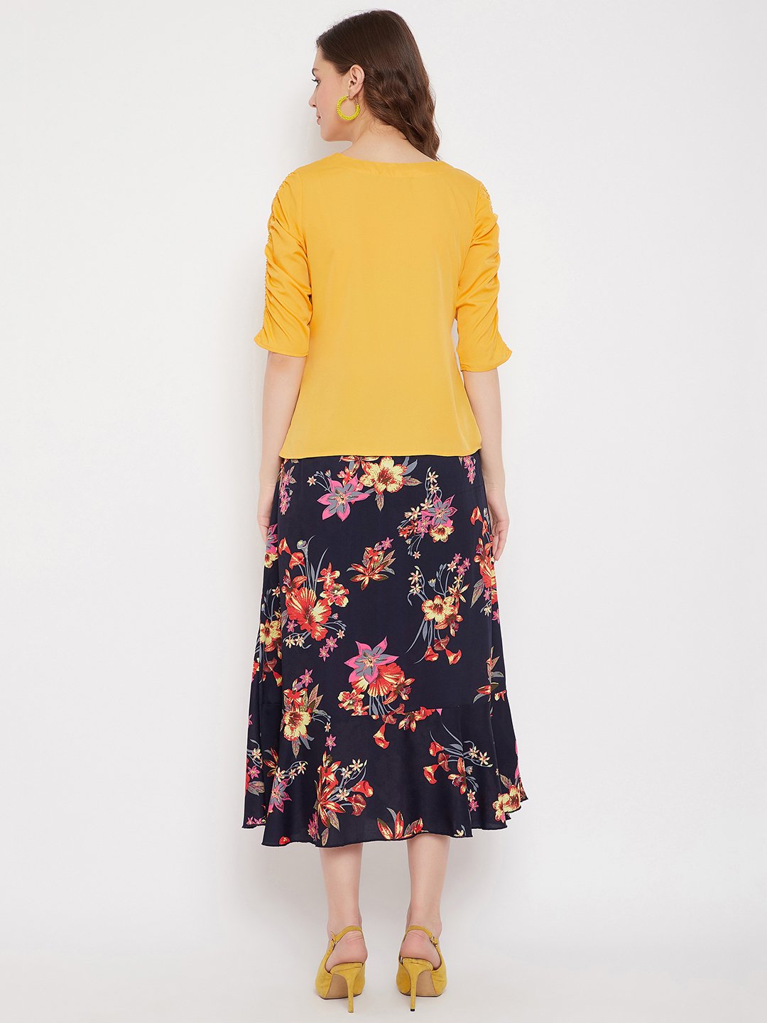 Women's Top & Printed Skirt Set  - BitterLime