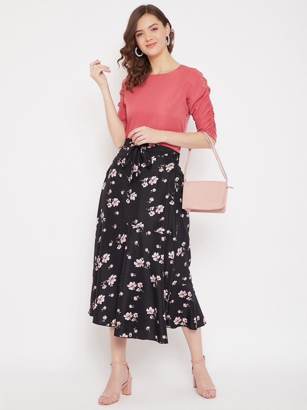 Women's Top & Printed Skirt Set  - BitterLime