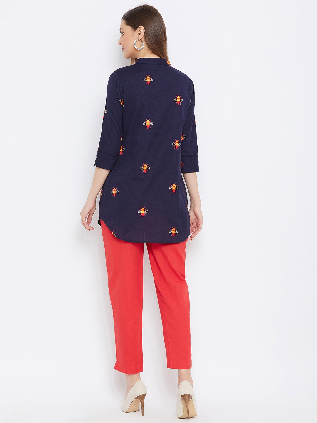 Women's Embroidered Blue and Red Tunic Set - BitterLime