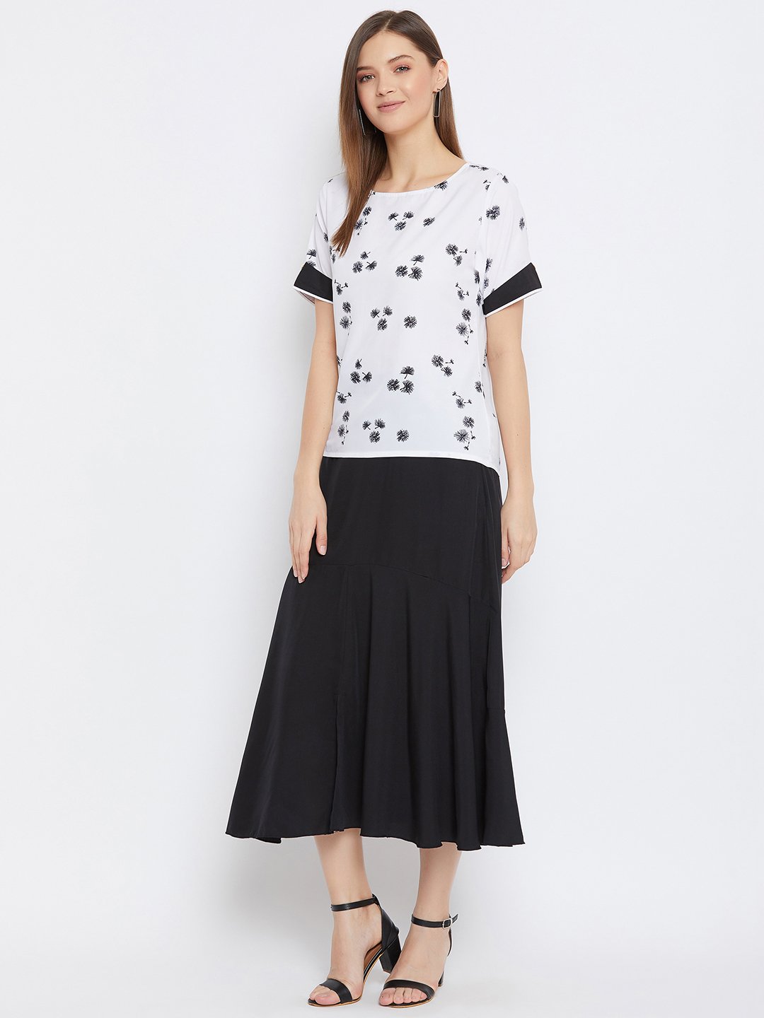 Women's Printed Top And Skirt - BitterLime