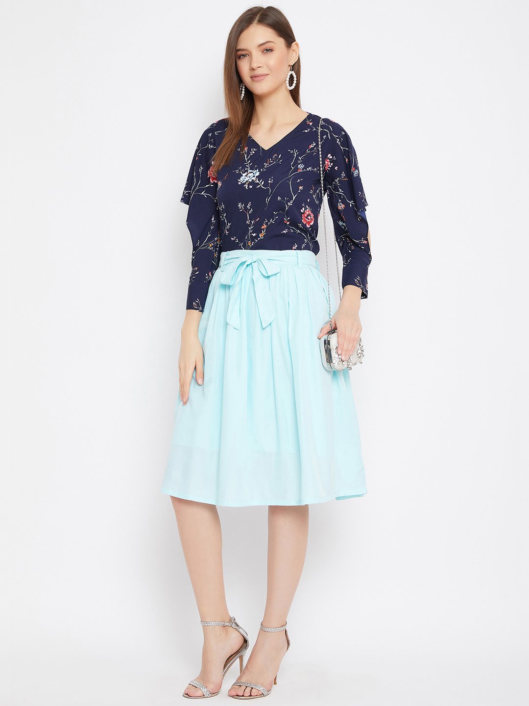 Women's Printed Top And Skirt - BitterLime