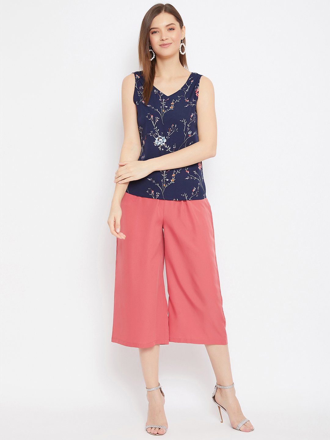 Women's Printed Spaghetti Top And Culottes - BitterLime