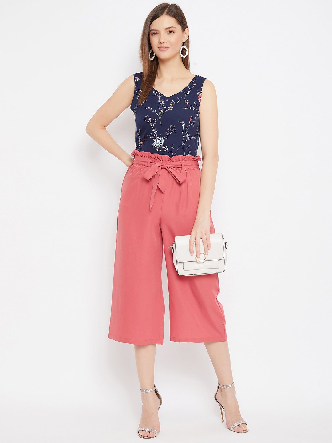 Women's Printed Spaghetti Top And Culottes - BitterLime