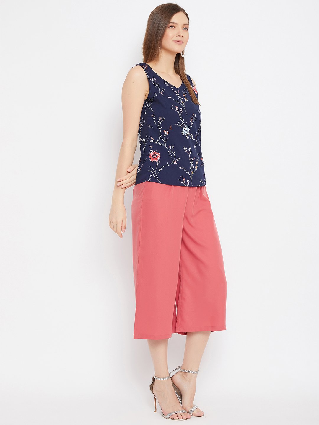 Women's Printed Spaghetti Top And Culottes - BitterLime