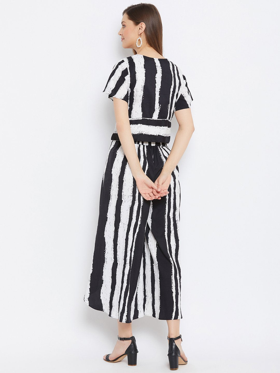 Women's Stripe Printed Top With Palazzo - BitterLime