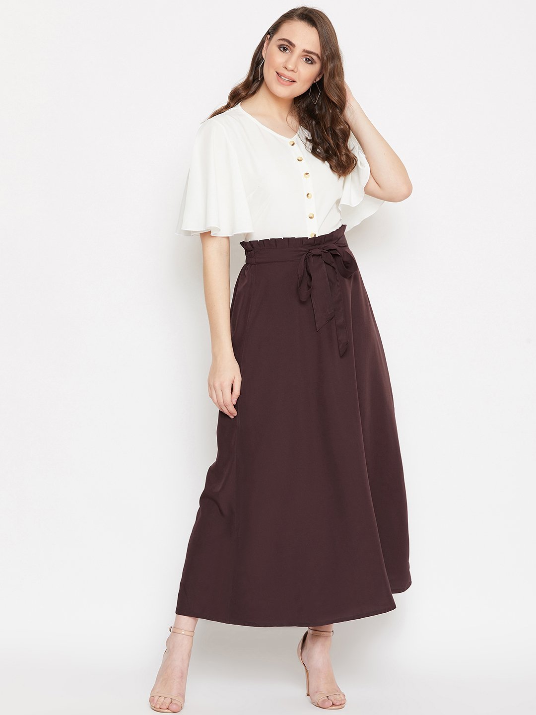 Women's V-Neck Front Button Top & Skirt Set - BitterLime