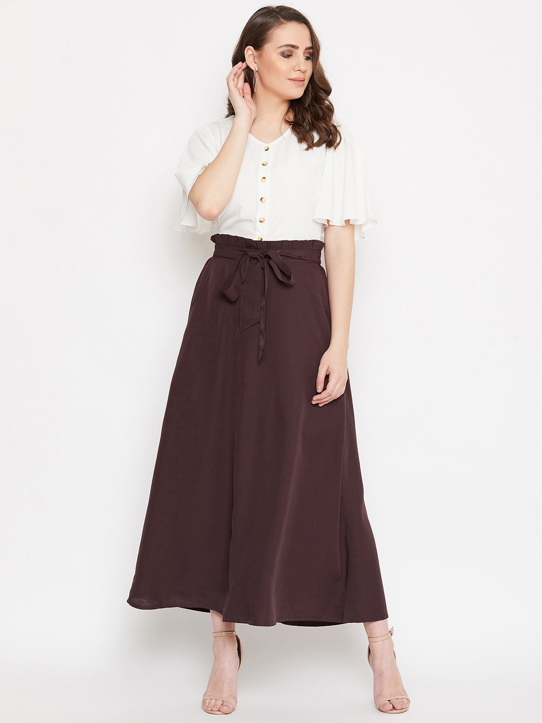 Women's V-Neck Front Button Top & Skirt Set - BitterLime