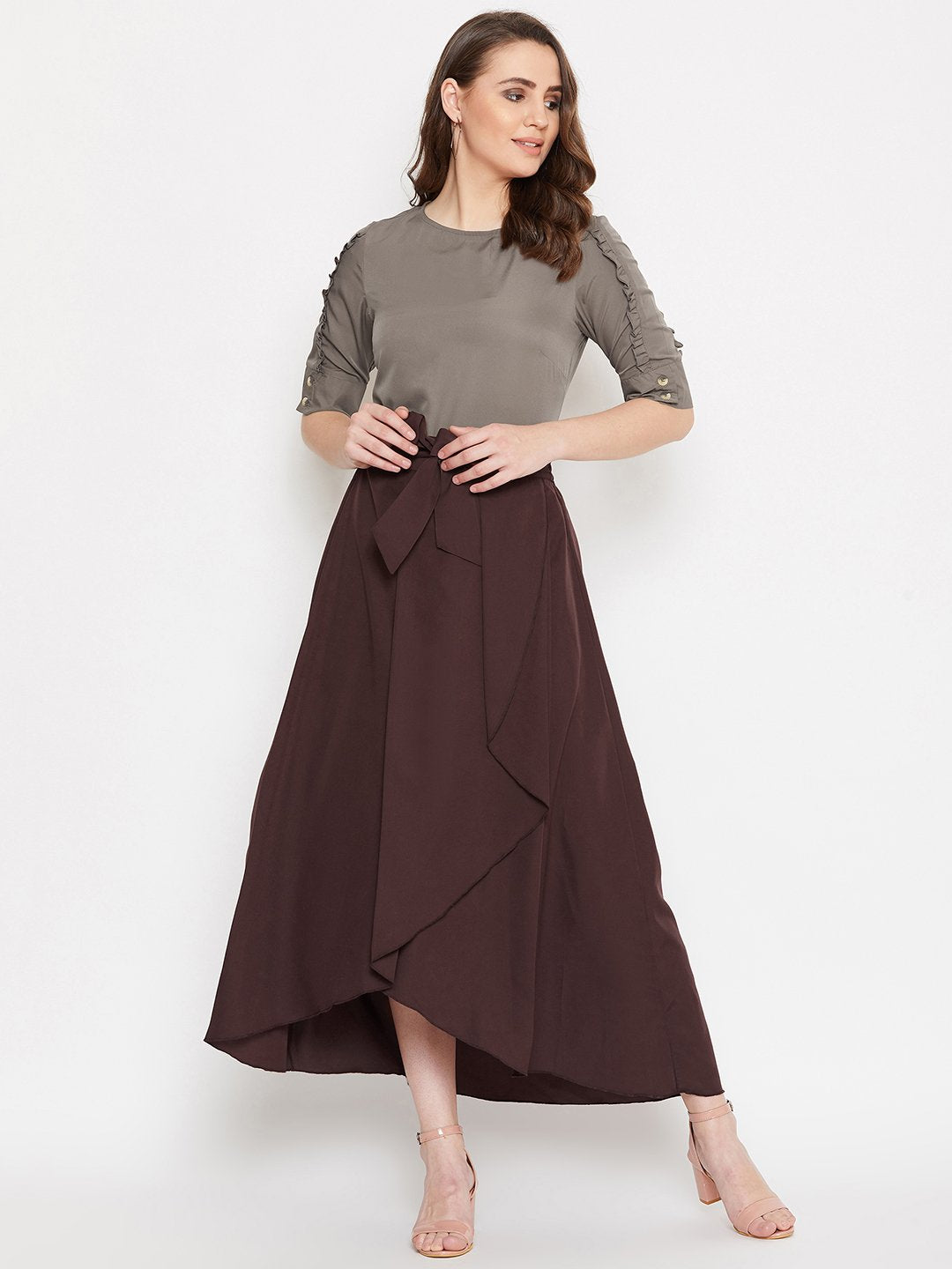 Women's Frill Sleeve Top & Asymmetrical Skirt  Set  - BitterLime