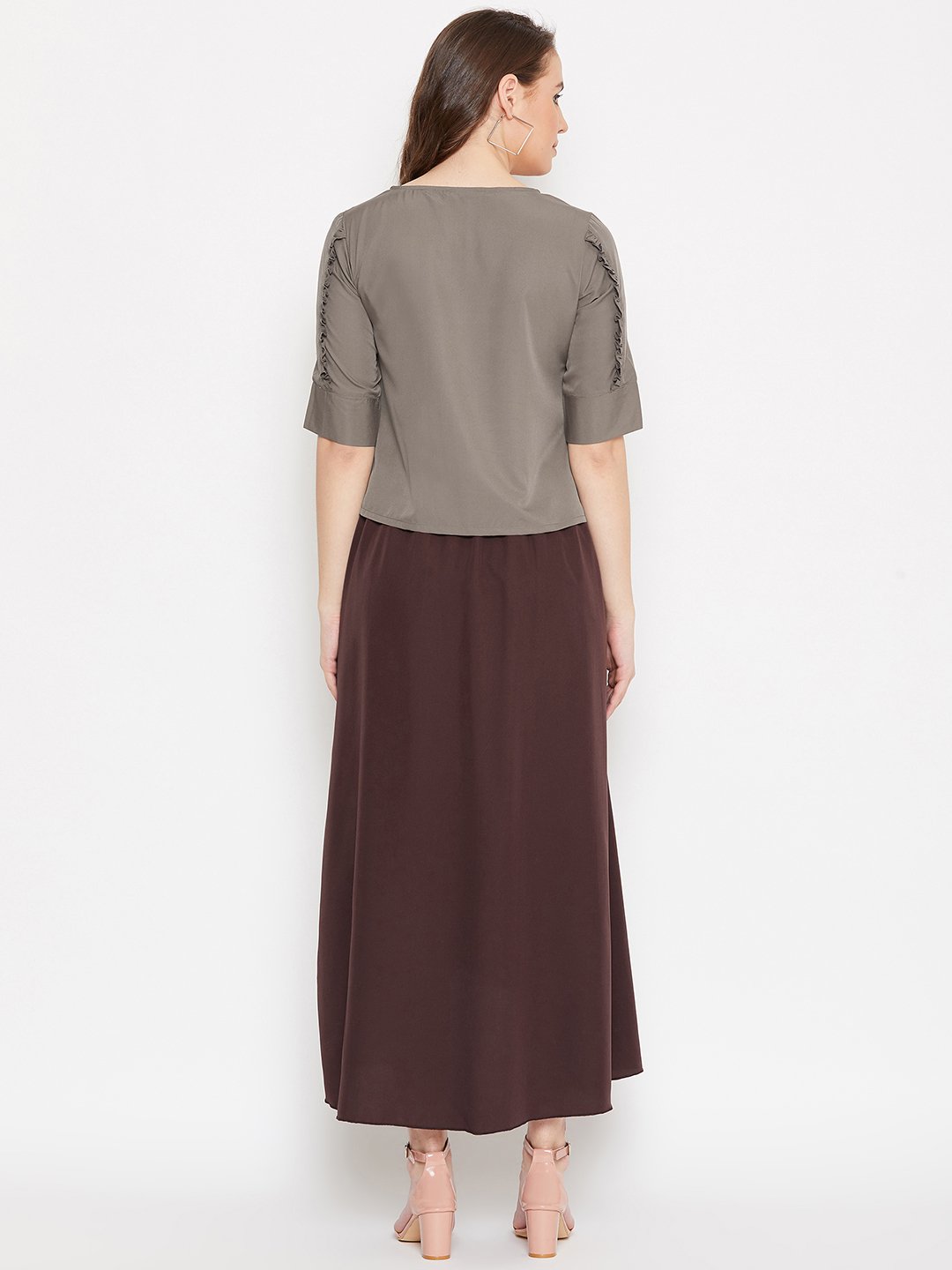 Women's Frill Sleeve Top & Asymmetrical Skirt  Set  - BitterLime