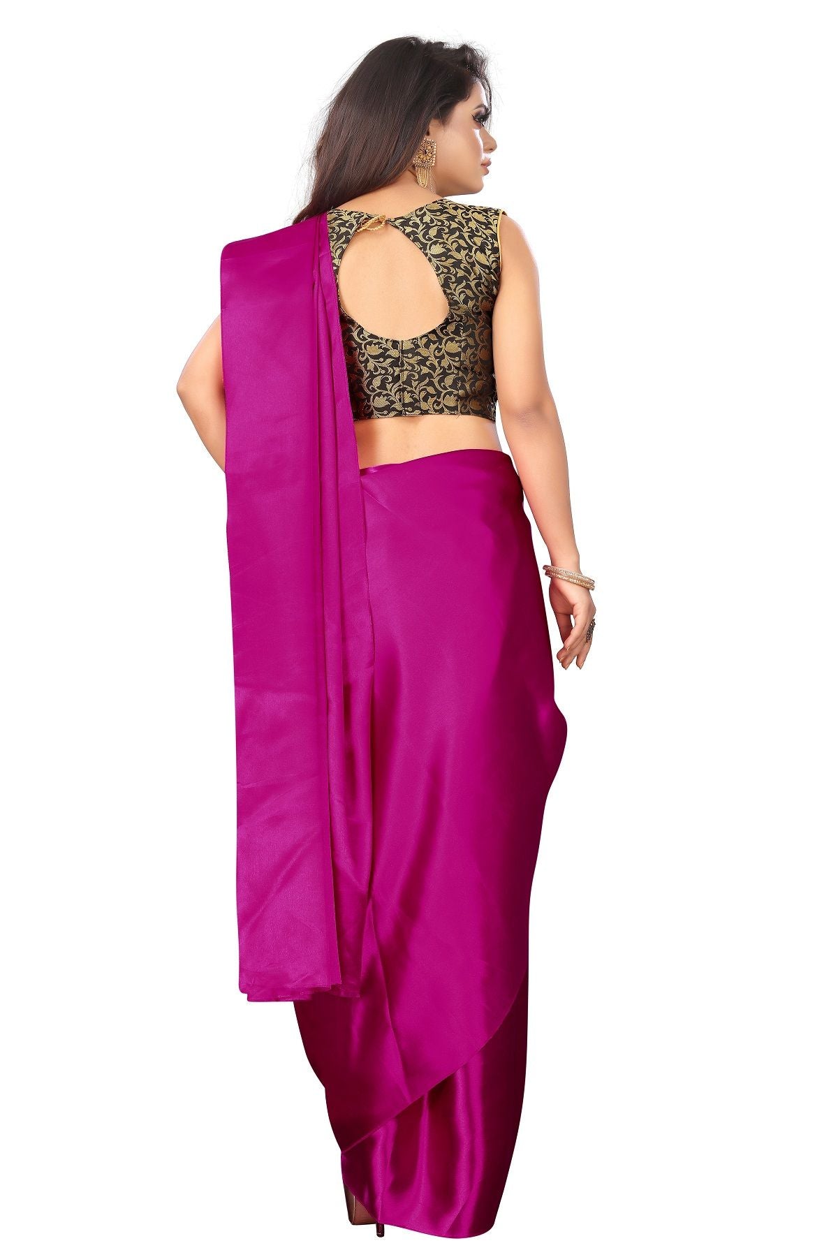 Women's Pink Satin Designer Saree - Vamika