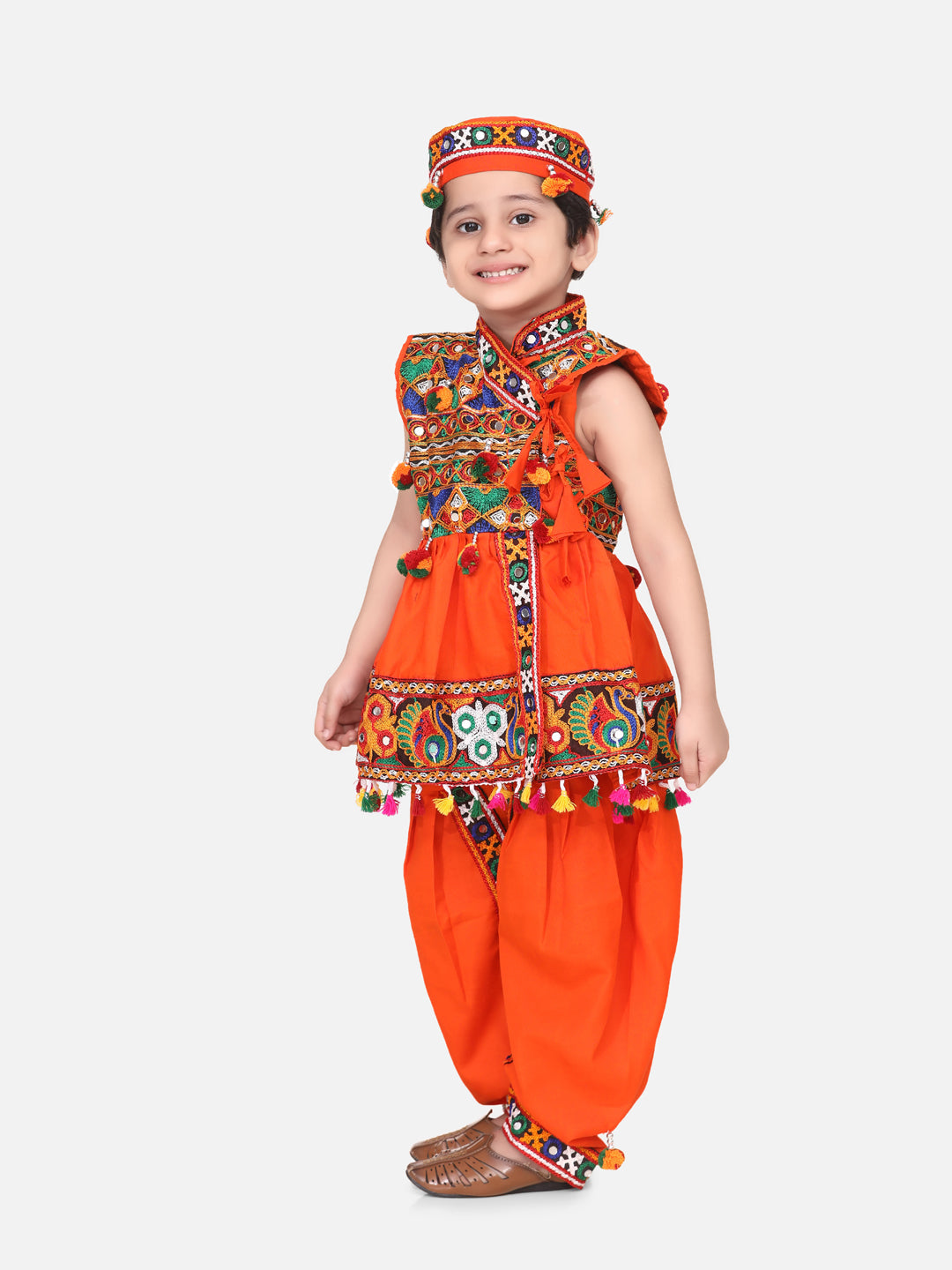 Boy's Orange Cotton Dhoti Sets - Bownbee