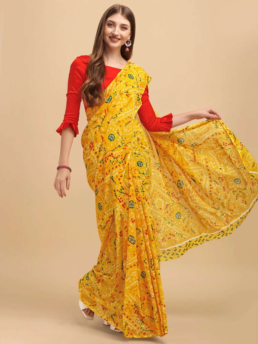 Women's Yellow Georgette Printed Daily Wear Saree - Sangam Prints