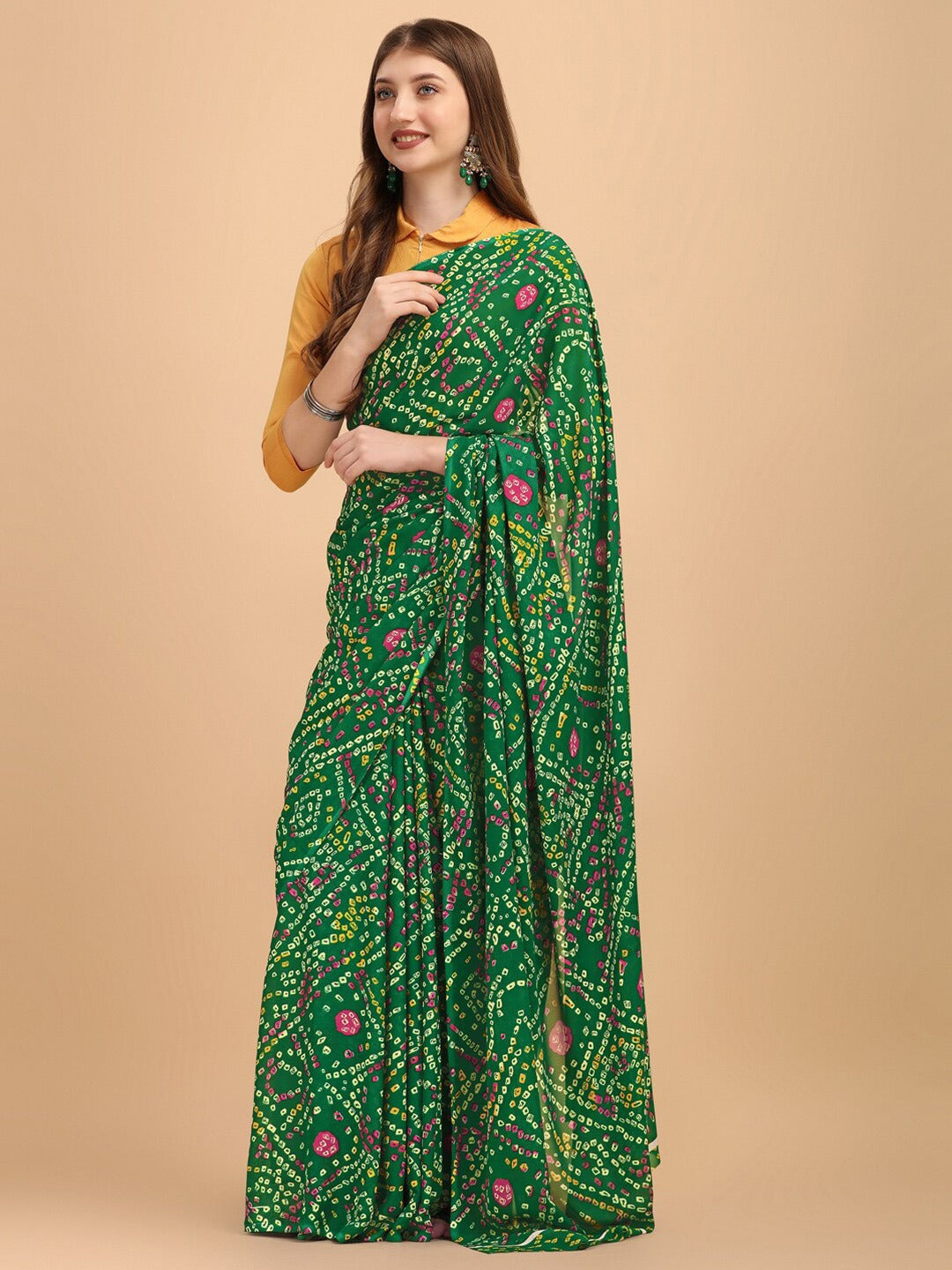 Women's Green Georgette Printed Daily Wear Saree - Sangam Prints