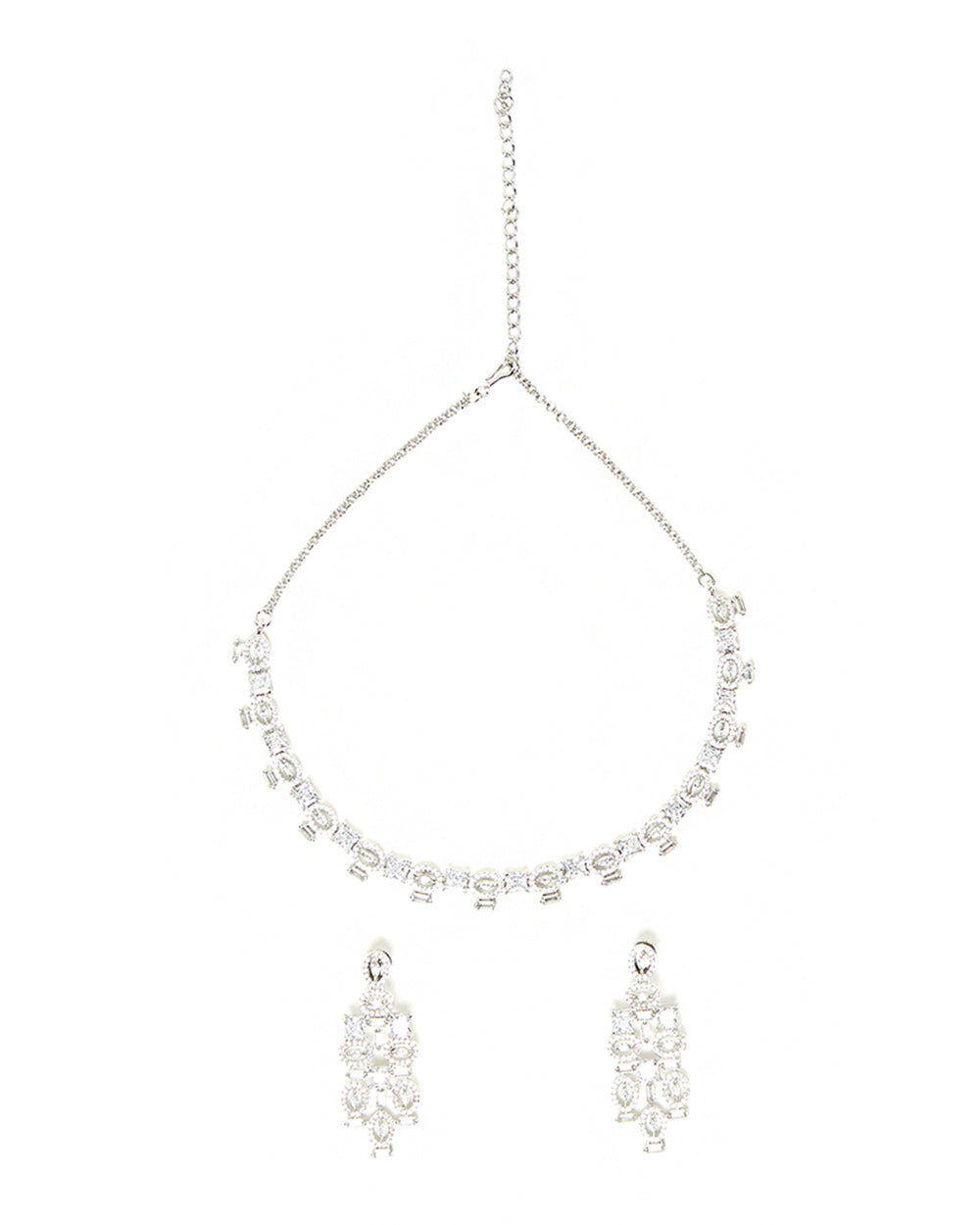 Women's Sparkling Elegance Silver Plated Oval Necklace Set - Voylla