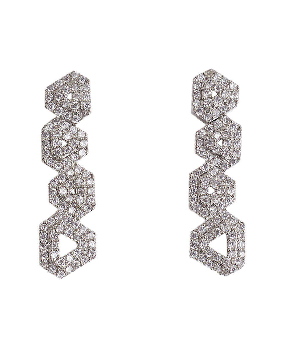 Women's Edgy Triangles Pattern Cz Embellished Silver Jewellery Set - Voylla