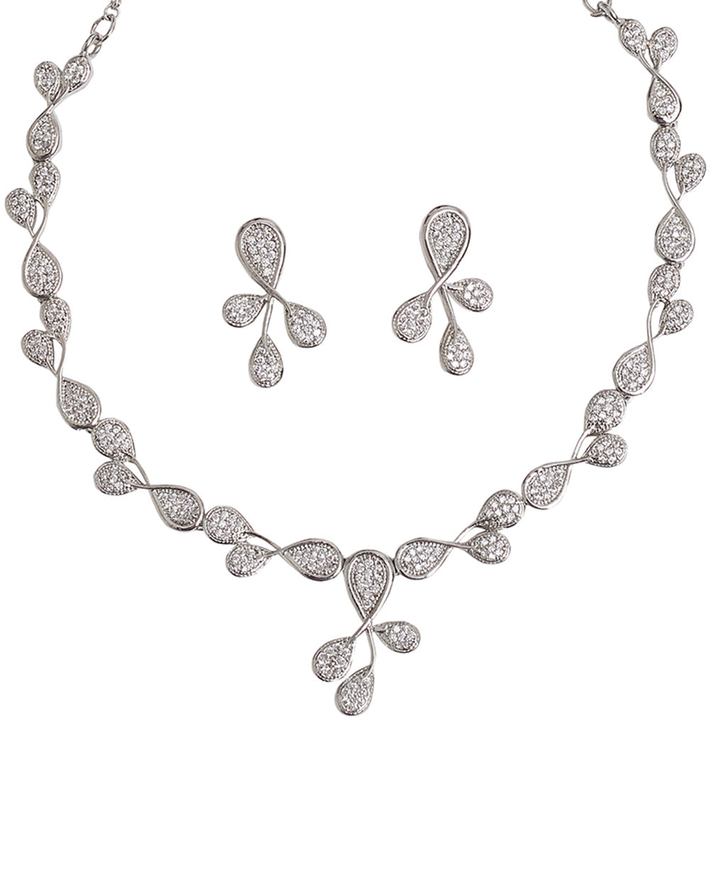 Women's Teardrop Silver Plated Zircons Embellished Jewellery Set - Voylla