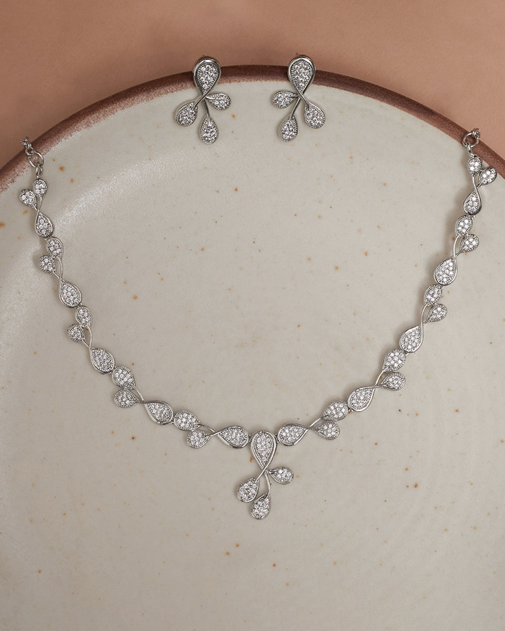 Women's Teardrop Silver Plated Zircons Embellished Jewellery Set - Voylla