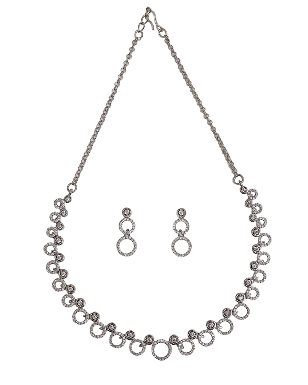 Women's Circles Silver Plated Brass Cz Embellished Jewellery Set - Voylla