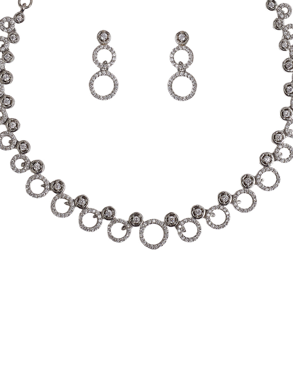 Women's Circles Silver Plated Brass Cz Embellished Jewellery Set - Voylla