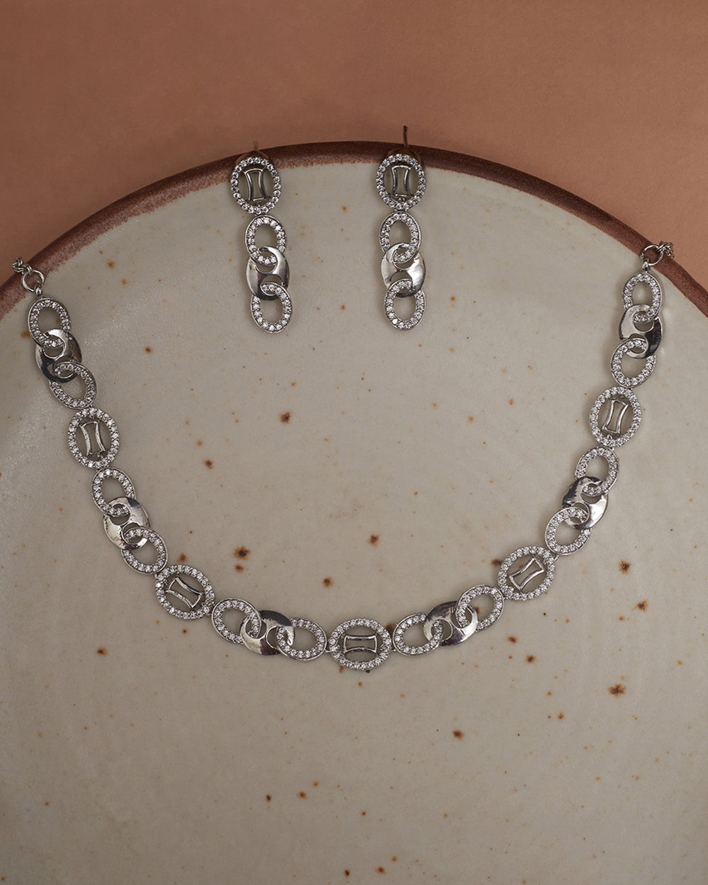 Women's Round Cut Clear Zircons Jewellery Set - Voylla