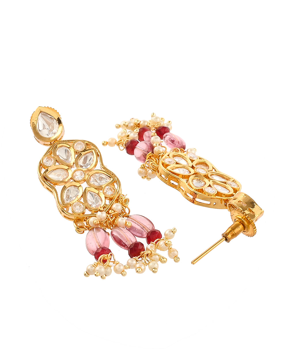 Women's Teardrop Cut Faux Kundan Gold Toned Antique Jewellery Set - Voylla