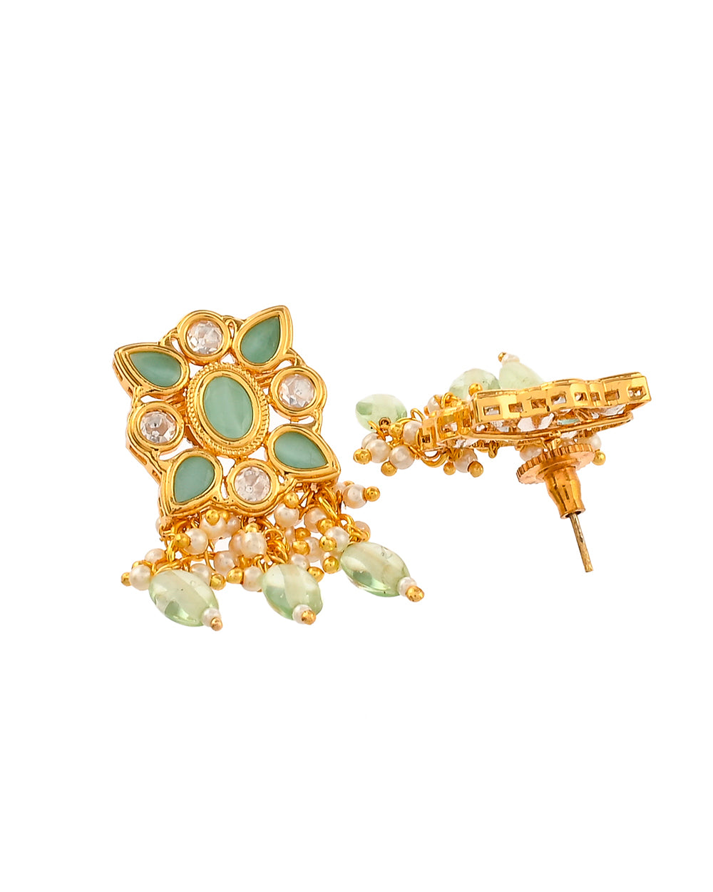 Women's Oval Cut Faux Kundan Adorned Brass Gold Toned Jewellery Set - Voylla