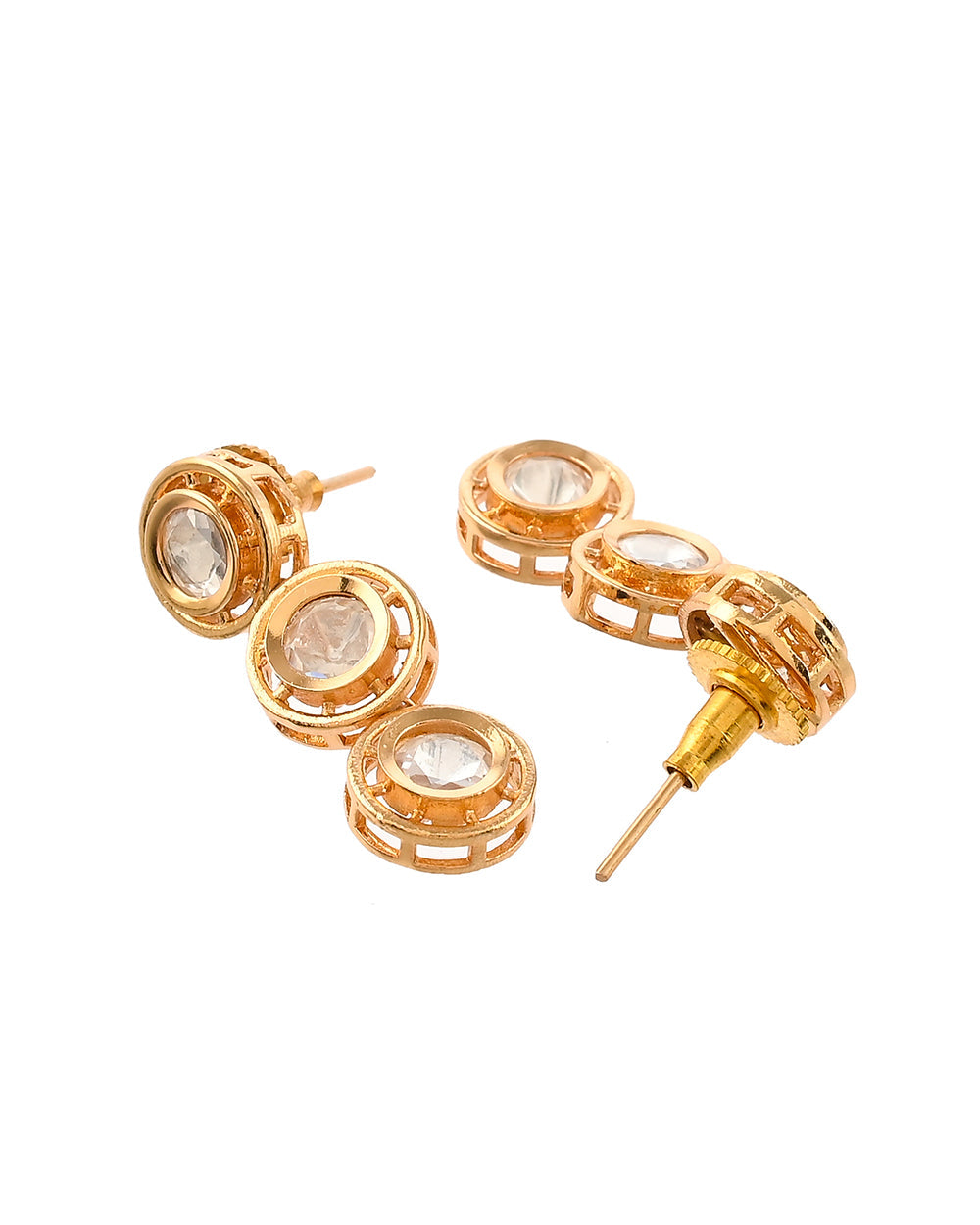 Women's Large Round Cut Faux Kundan Adorned Gold Plated Brass Jewellery Set - Voylla