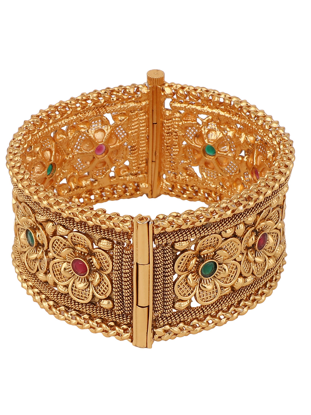 Women's Gold & Pink 24Ct Stone-Studded & Beaded Hand Crafted Bangle - Anikas Creation