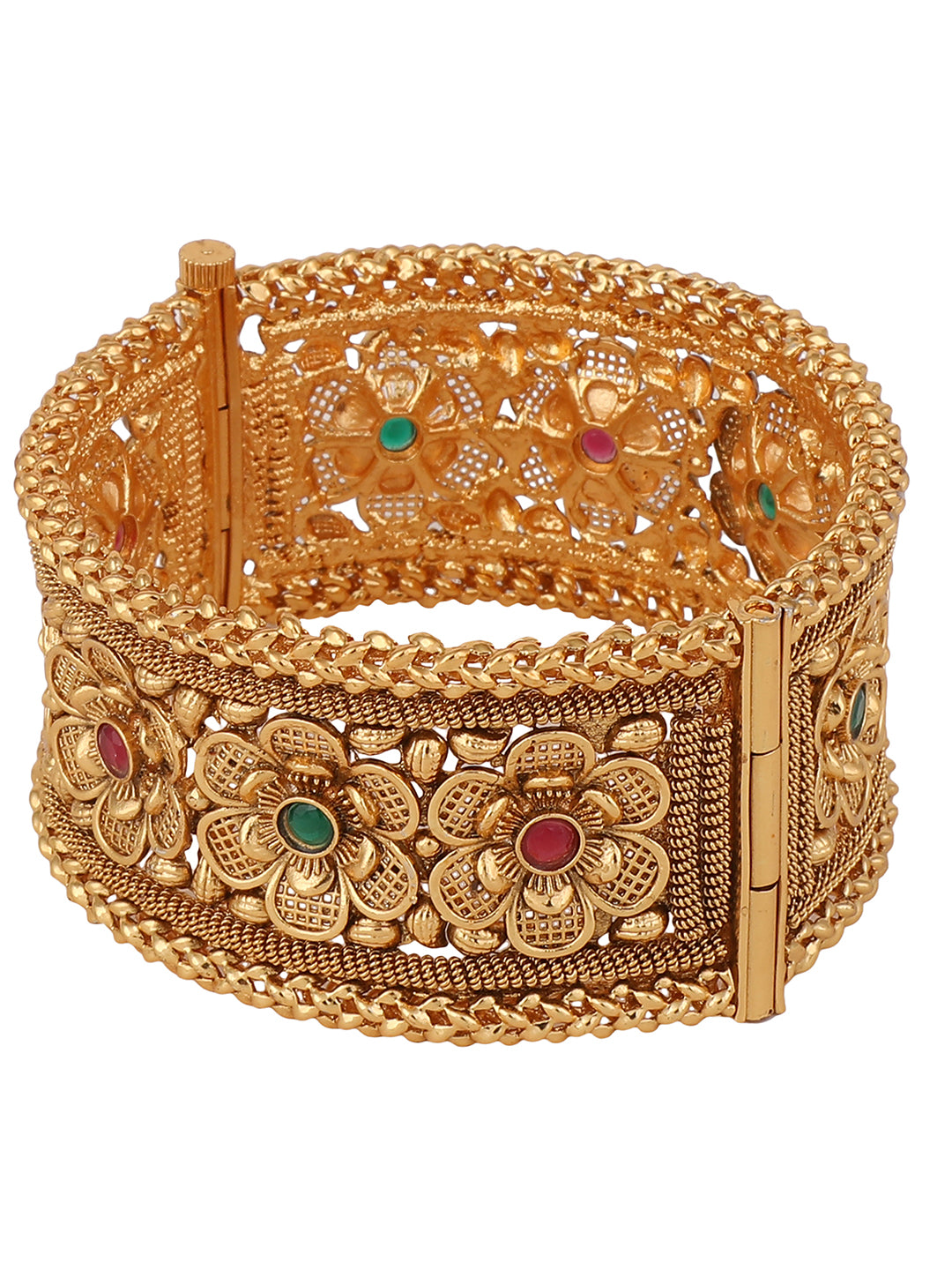 Women's Gold & Pink 24Ct Stone-Studded & Beaded Hand Crafted Bangle - Anikas Creation