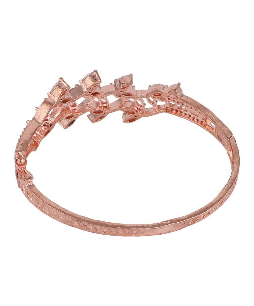 Women's American Diamond Rose Gold Style Statement Leaf Shaped Bracelet