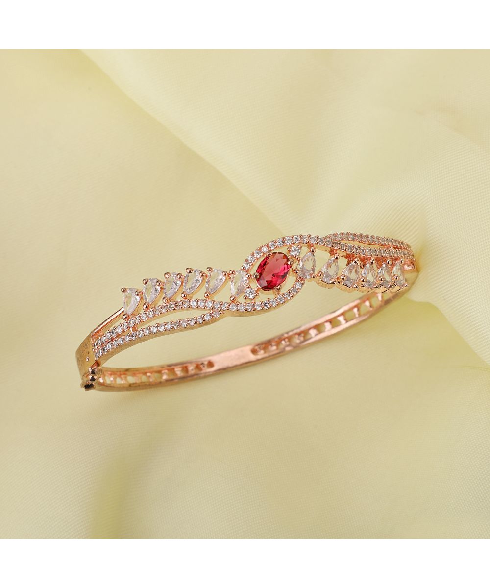 Women's American Diamond Red Ruby Stone Rose Gold Statement Bracelet - MODE MANIA