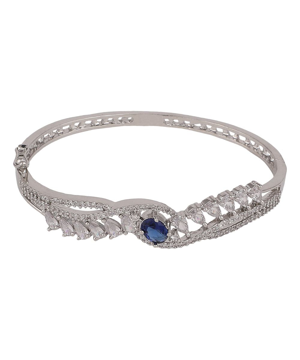 Women's American Diamond Blue Ruby Stone Silver Statement Bracelet - MODE MANIA