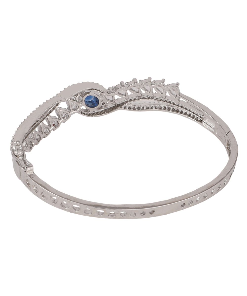 Women's American Diamond Blue Ruby Stone Silver Statement Bracelet - MODE MANIA