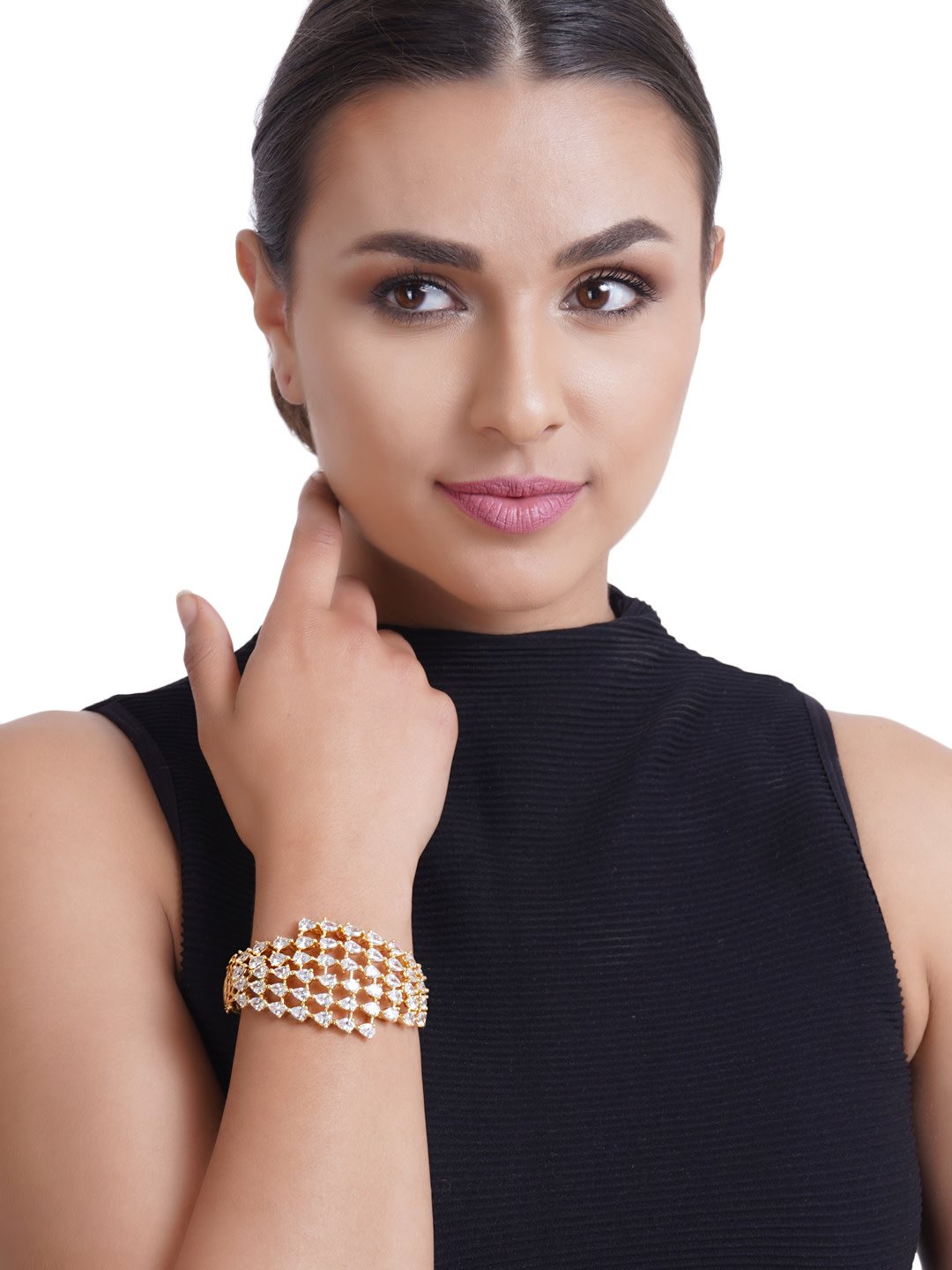 Women's Gold-Plated American Diamond Studded Kada Bracelet - Priyaasi