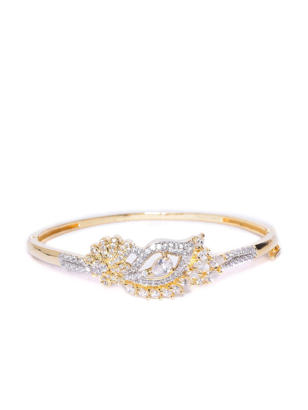Women's Gold-Plated American Diamond Studded, Peacock Inspired Bracelet - Priyaasi