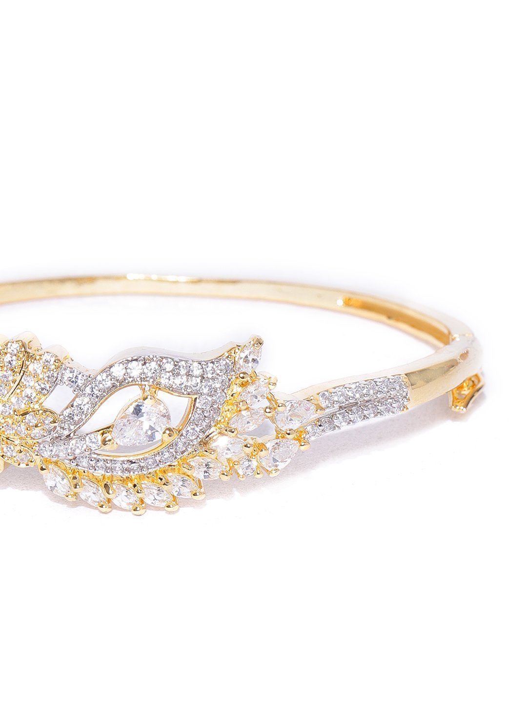 Women's Gold-Plated American Diamond Studded, Peacock Inspired Bracelet - Priyaasi