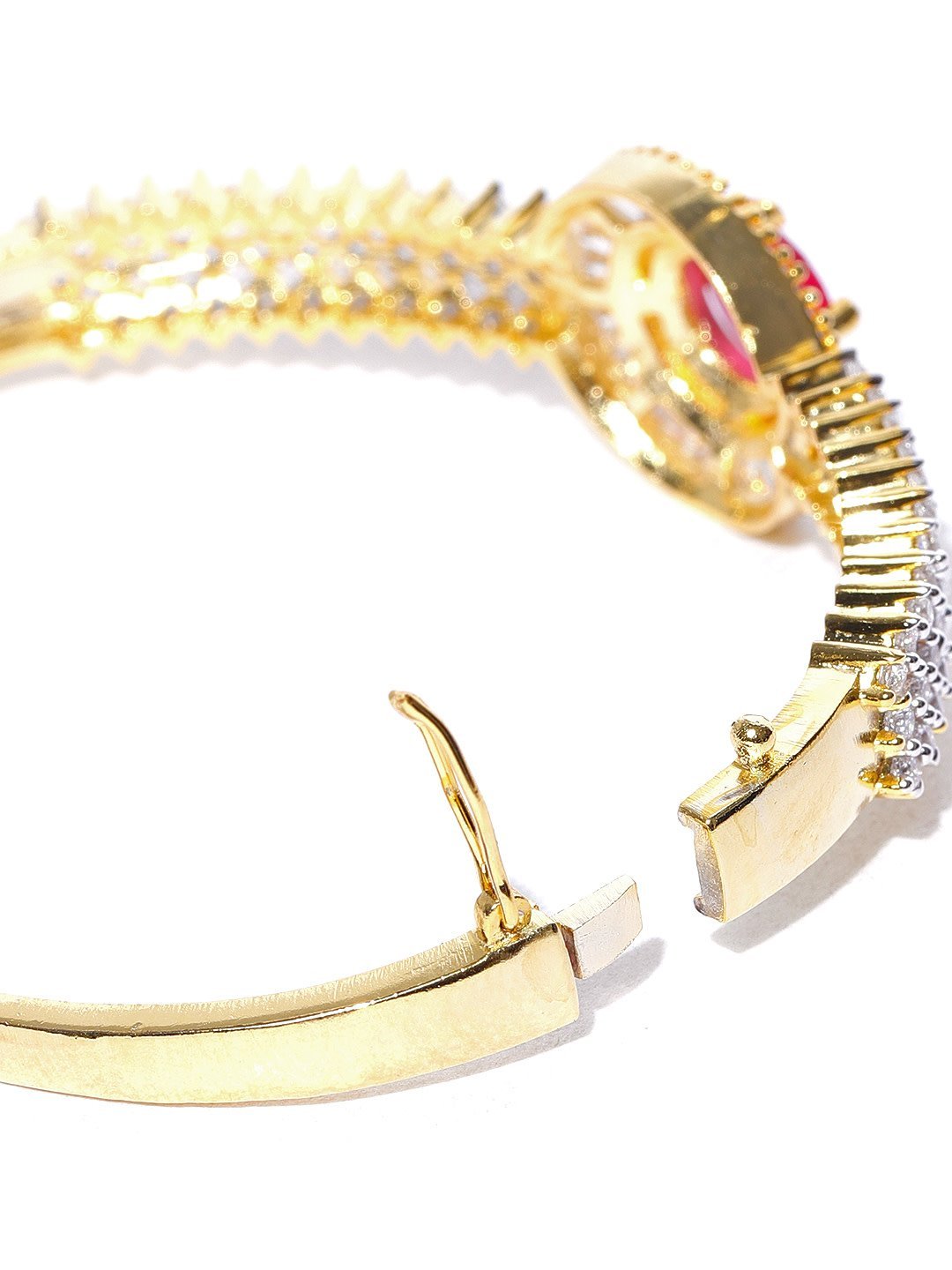 Women's Gold-Plated American Diamond and Ruby Studded Bracelet in Pink Color - Priyaasi