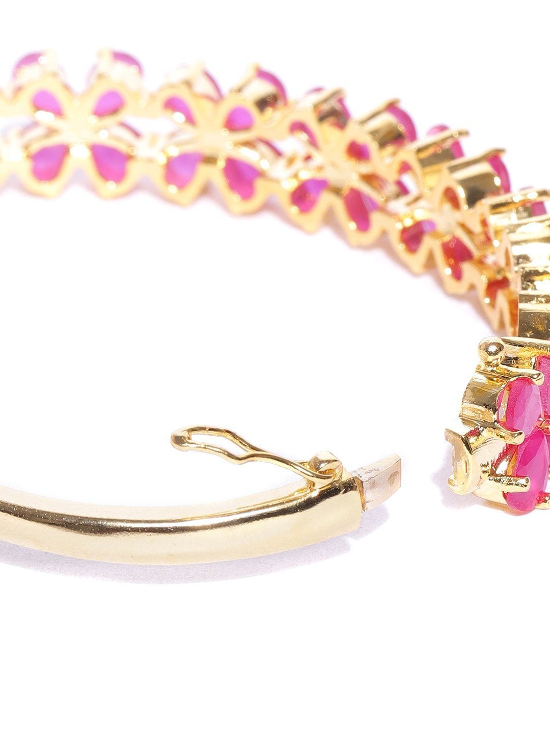 Women's Ruby Stones Studded Gold-Plated Bracelet in Floral Pattern - Priyaasi