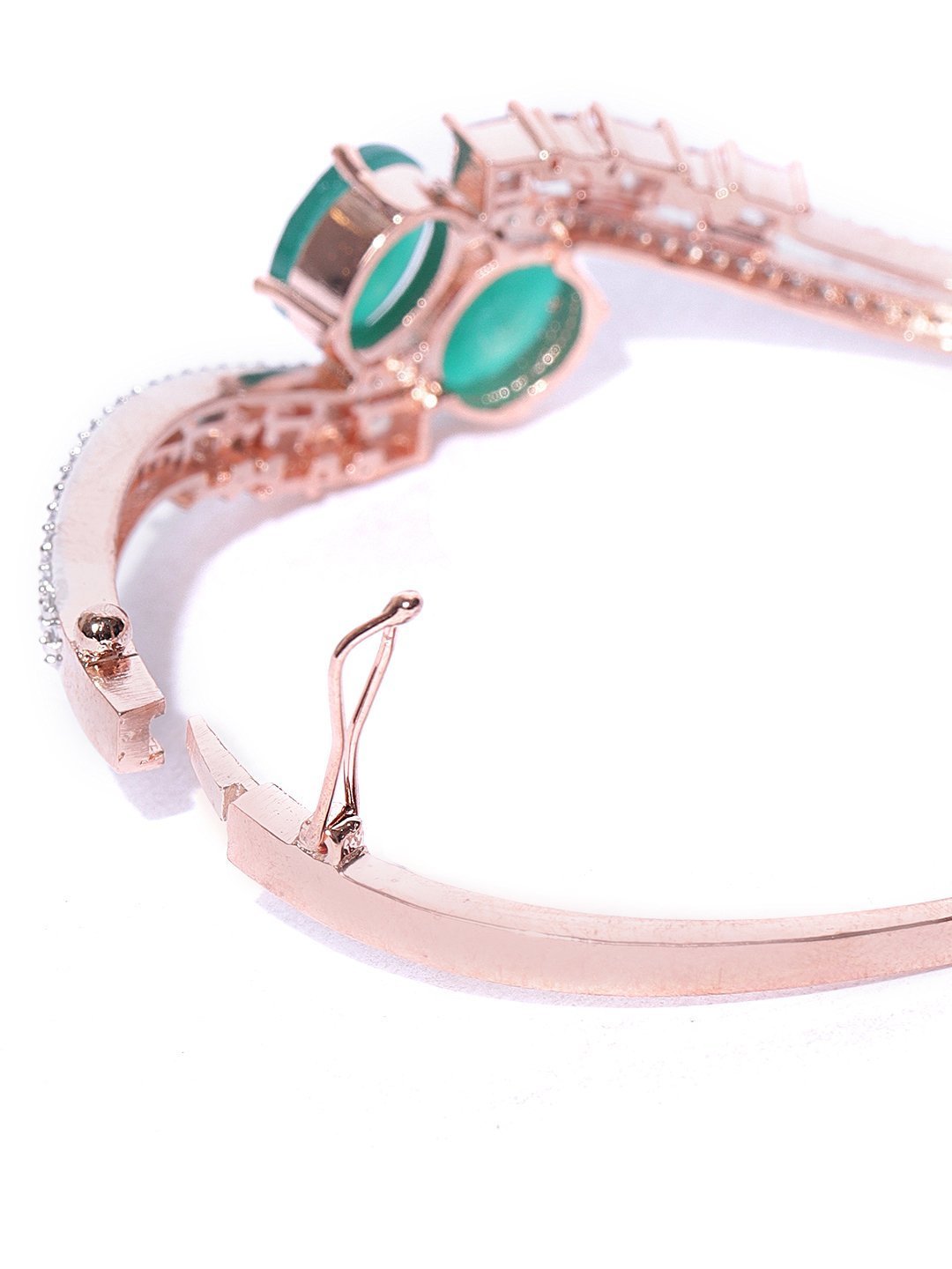 Women's Rose Gold-Plated American Diamond and Emerald Studded Bracelet in Green Color - Priyaasi