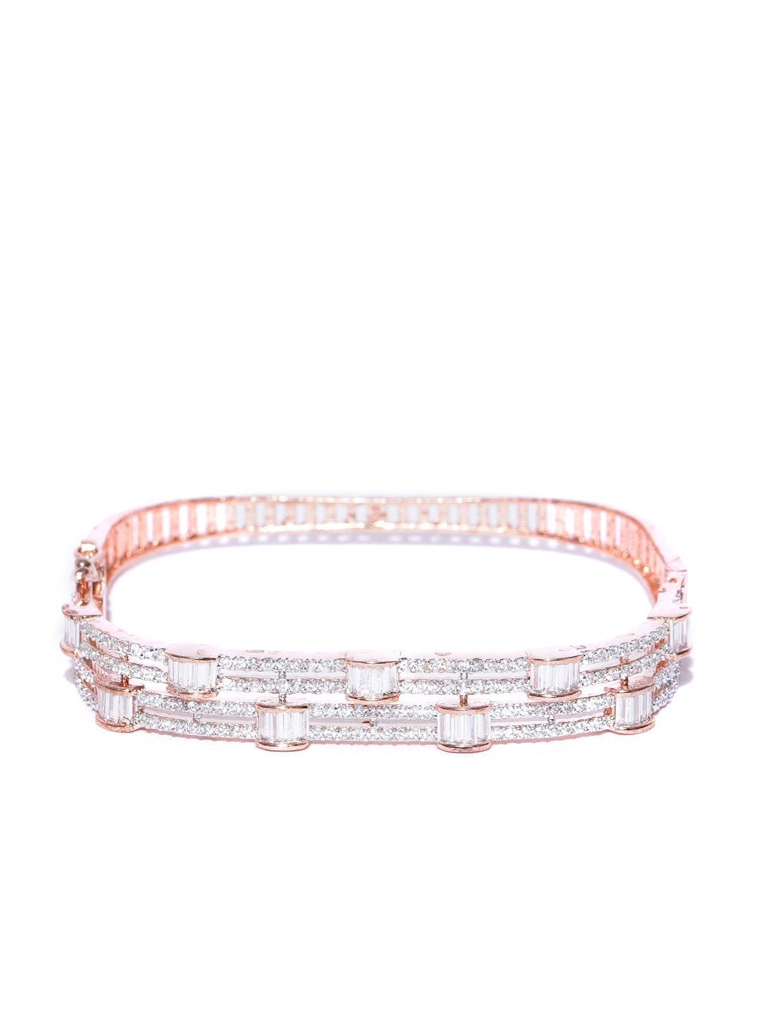 Women's Rose Gold-Plated American Diamond Studded Bracelet in Square Shape - Priyaasi