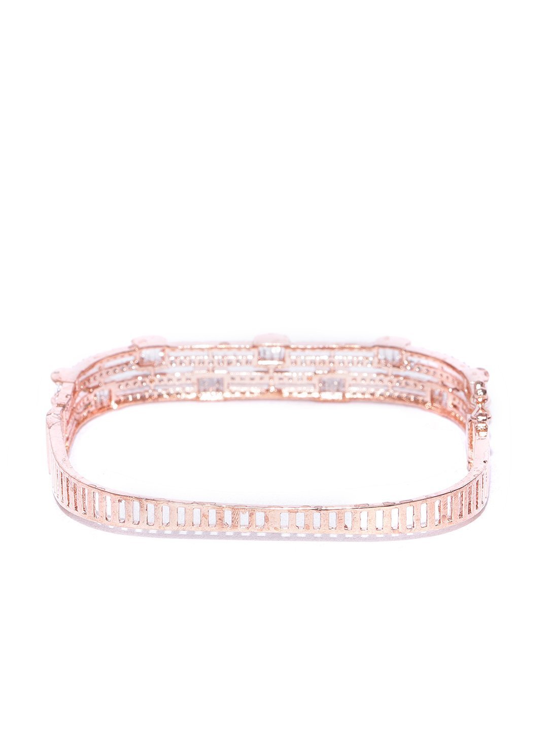 Women's Rose Gold-Plated American Diamond Studded Bracelet in Square Shape - Priyaasi