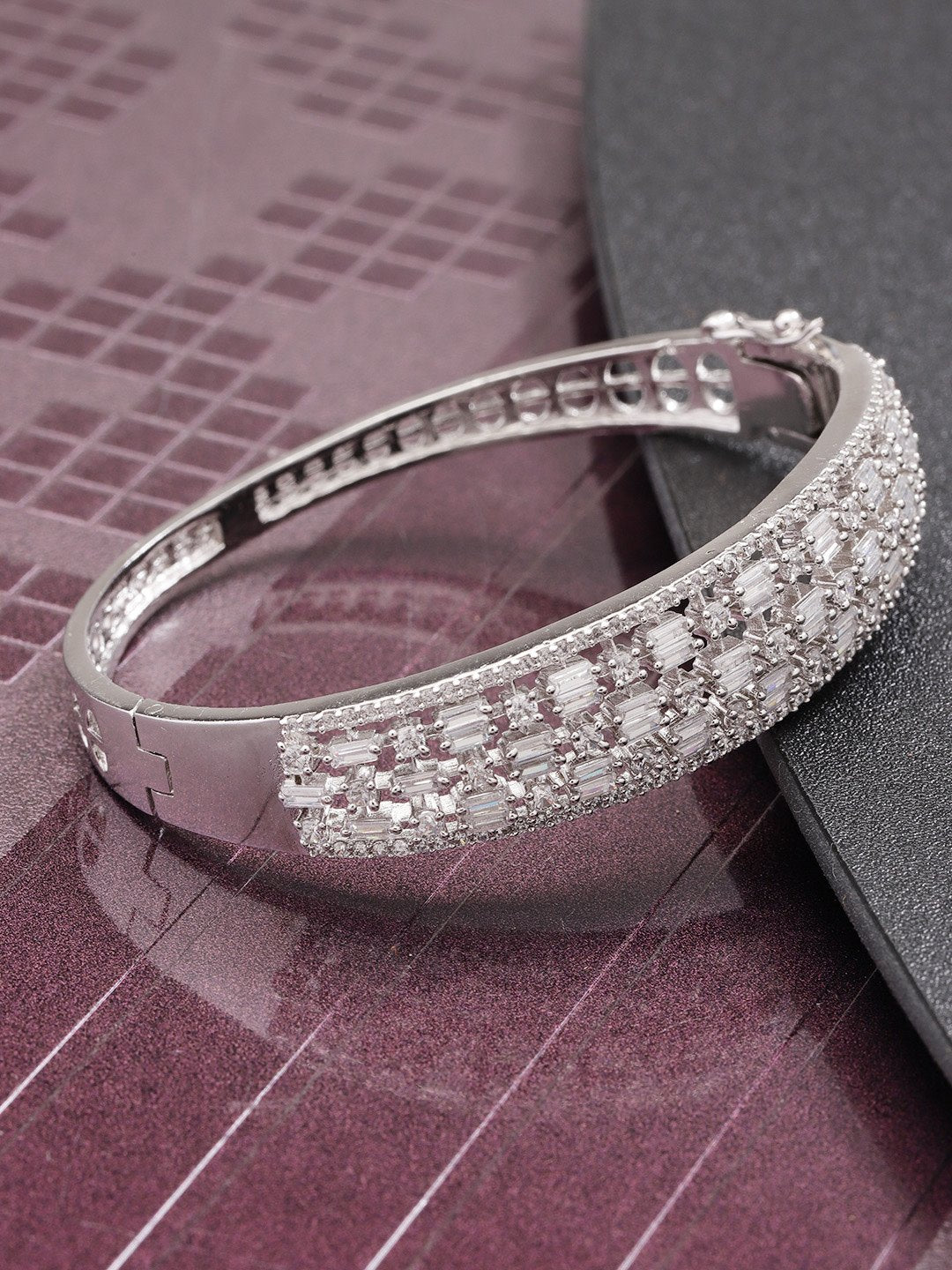 Women's Silver-Plated American Diamond Kada Bracelet - Priyaasi