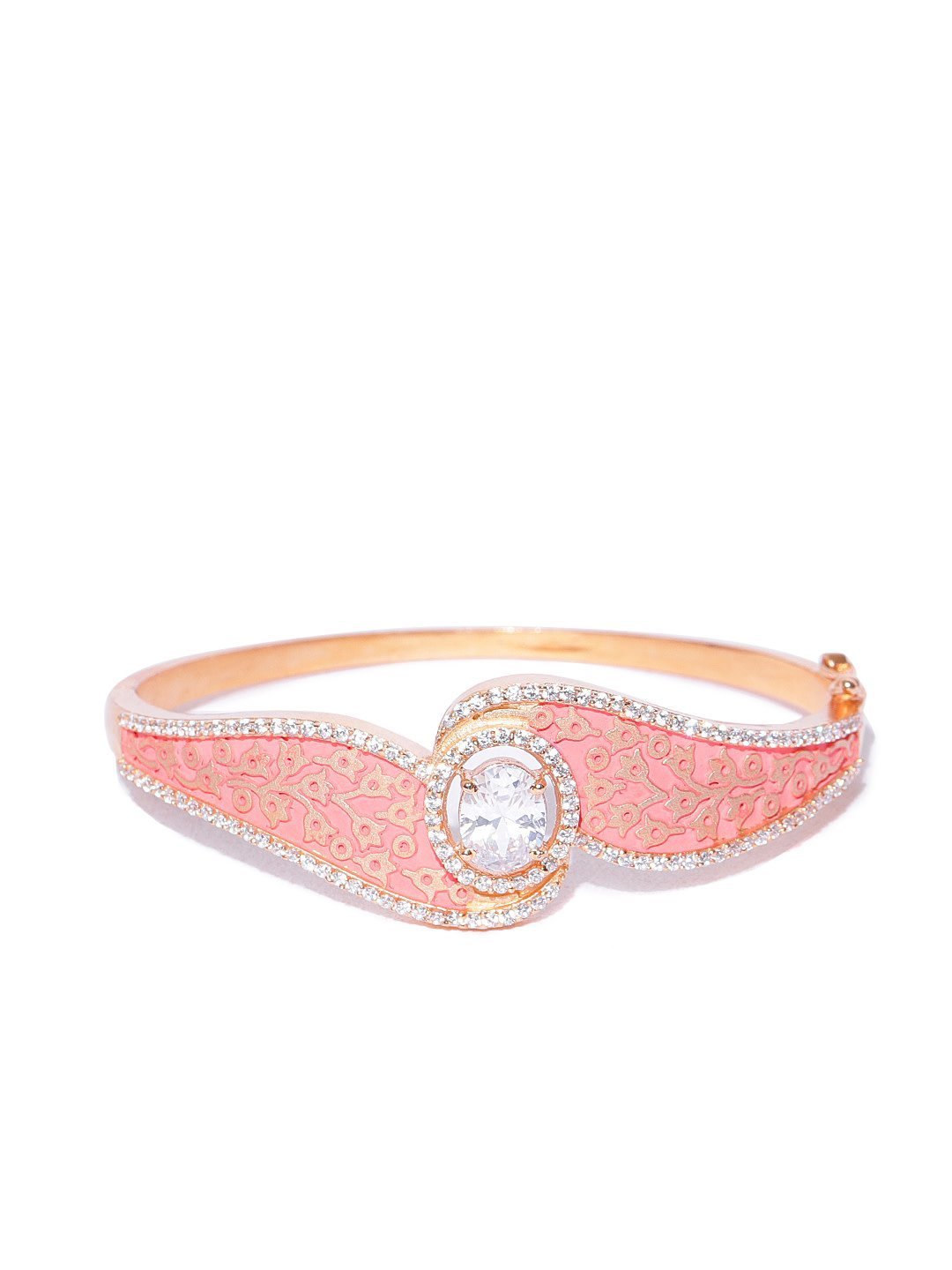 Women's Gold-Plated American Diamond Studded, Meenakari Bracelet in Peach Color - Priyaasi