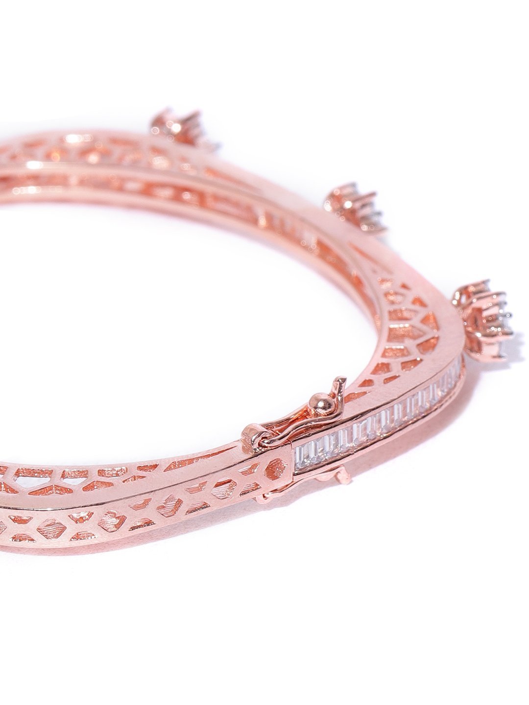 Women's Rose Gold-Plated American Diamond Studded, Floral Patterned Bracelet in Square Shape - Priyaasi